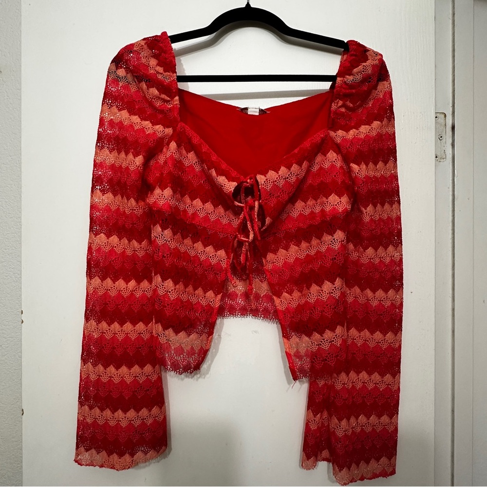 Red and Pink Zigzag Knit Top